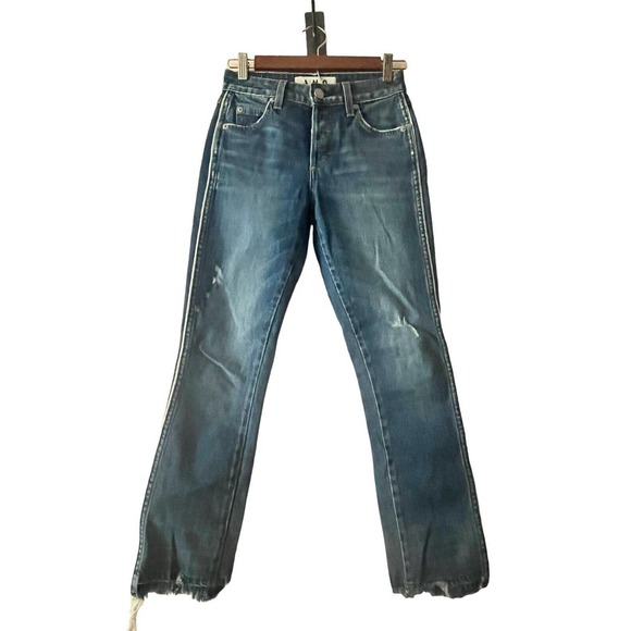AMO Babe Old School Jeans • 24• with Piping Blue Raw Hem $298 - Picture 6 of 14